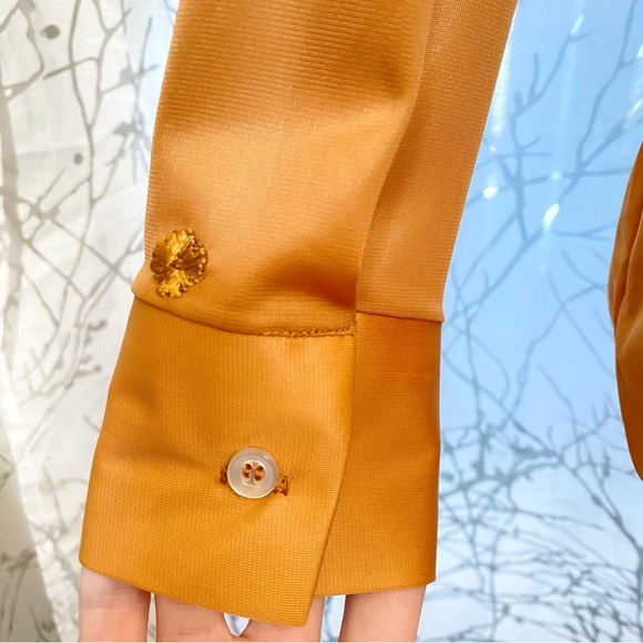 Vintage blue swan skirtikins tan brown collared button up floral bodysuit top - Picture 7 of 8